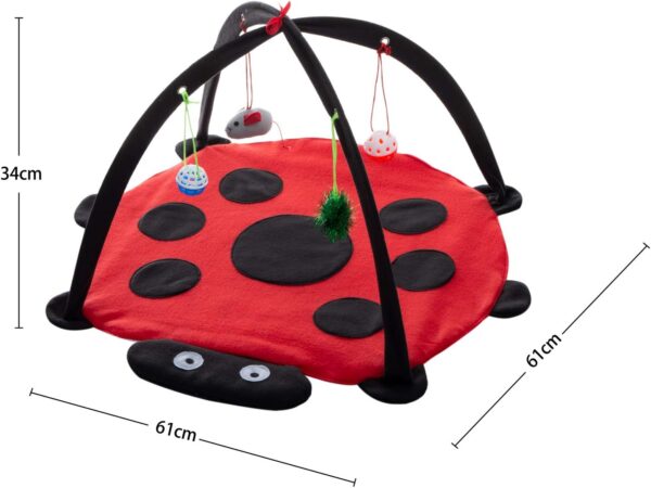 Tofern Multi-Function Pet Kitten Cat Interactive Activity Soft Fleece Folding Toy Mat Bed Hammock Tent With Hanging Mouse Bell Balls, red - Image 2