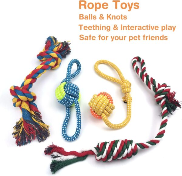 Sundrawy Dog Chew Toys for Puppy Teething Training, Stuffed Plush Squeak Toys for Small Dogs, Interactive Tug Ropes with Ball, 9 Packs Pet Toys Kit for Dental Cleaning, Birthday Gift Set - Image 4
