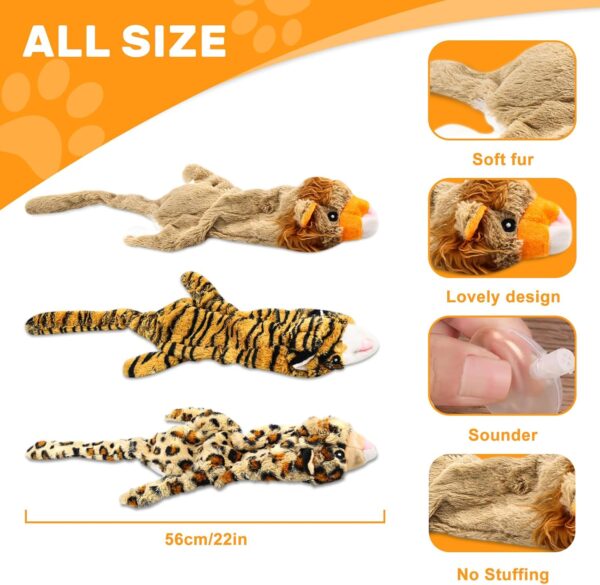 Jeeper Squeaky Dog Toys, 3 Pack no Stuffing Durable Plush Dog Squeaky Chew Toys Set for Puppy Small Medium Large Dogs Playing Making Fun, Wolf, Tiger, Leopard and Lion - Image 2