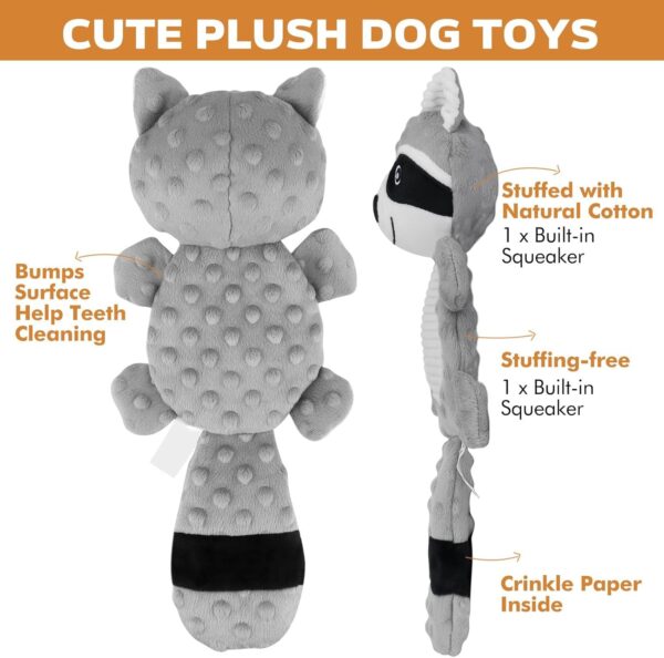 petizer Plush Squeaky Dog Toys, Crinkle Dog Chew Toys, Interactive Toys for Puppies, Small, Medium and Large Dogs, Cute Squirrel and Raccoon, 2 Pack - Image 2