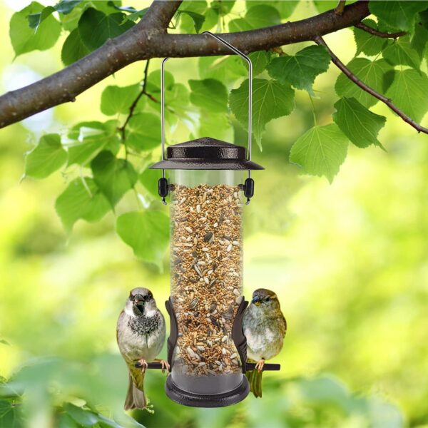 Hanging Bird Feeders Bird Seed Feeder Metal Wild Bird Feeding for Garden 2 Ports Heavy Duty Bird Feeders Weatherproof 2 Packs-Coffee - Image 5