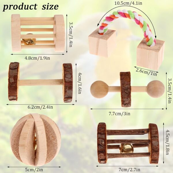 CCCYMM 6 Pcs Pet Natural Wooden Chew Toys Dumbells Exercise Bell Molar Toy for Parrot, Rabbit, Chinchilla, Guinea Pig, Hamster Small Animals - Image 2