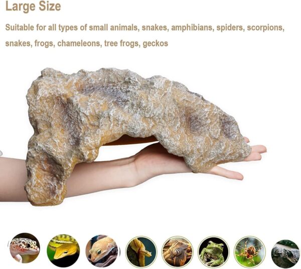 Reptile Hides Rock Reptile Cave Hideout Terrarium Habitat Decor Ornament for Small Lizards Bearded Dragon Snake Turtle Frogs Amphibians Large - Image 4