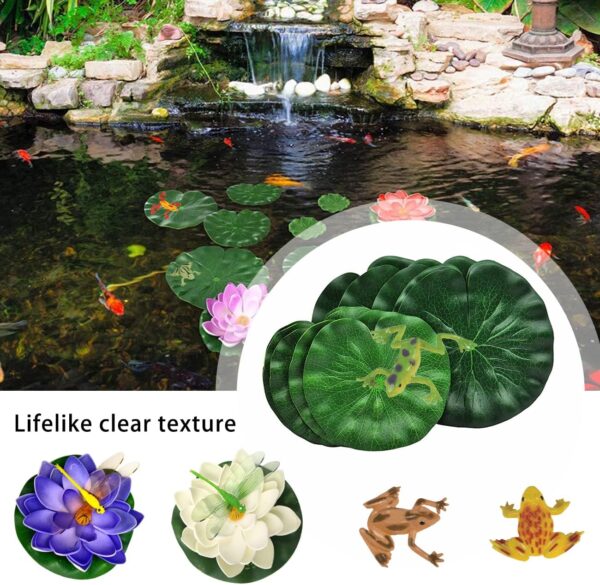 ZHIQIN 26 Pieces Floating Pond Plants Set Artificial Lotus Floating Water Lilies with Artificial dragonfly frog Lotus Leaves for Pond Fountain Garden Pool Fish Pond Aquarium Decoration - Image 6
