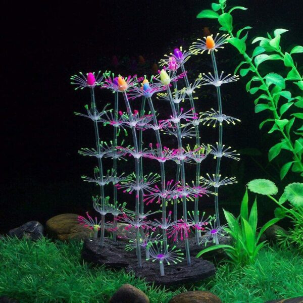 Podazz 4 Pack Glow Aquarium Decorations Coral Reef Glowing Mushroom Anemone Simulation Coral Plant Glowing Effect Silicone for Fish Tank Decorations - Image 5