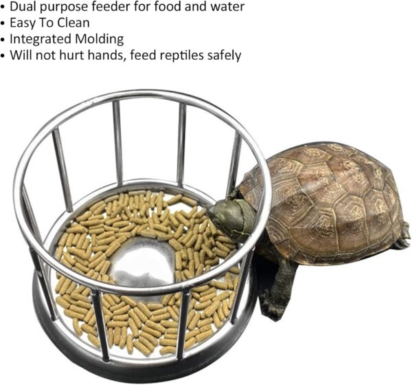 Reptile Food Dish,Reptile Food Bowl, Round Railing Shape Tortoise Dish Tortoise Food Water Dish Feeder Bowl, Stainless Steel Tray Dispenser, Water Tray Pet Supplies for Home Tortoise Pet Store(M) - Image 2
