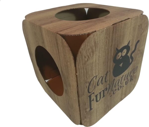 Cardboard Cat House & Tunnel Wood Effect - Bed - Image 4