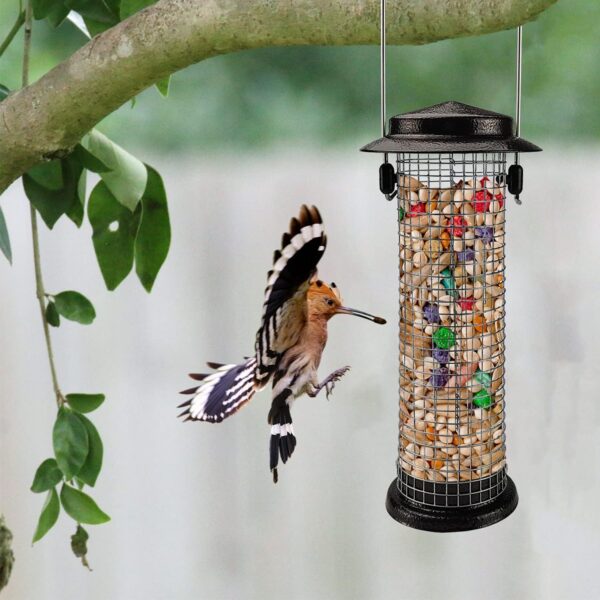 Urban Deco Metal Bird Feeders Hanging Station Fat Ball Bird Feeder Mesh Squirrel Feeder With Steel Hook Bird Seed Feeder - Weather Proof See Through Bird Feeder For Small Birds - Coffee - Pack Of 3 - Image 3