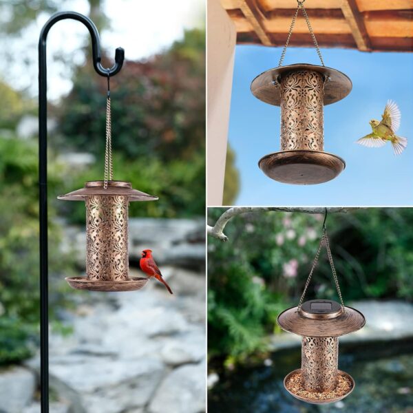 HOUSESAPP Solar Bird Feeder for Outdoors Hanging, Metal Wild Bird Feeder for Cardinals Solar Garden Lantern with S Hook as Gift Ideas for Bird Lovers (2.5LBs Heavy Duty Weather Resistance birdfeeders) - Image 6