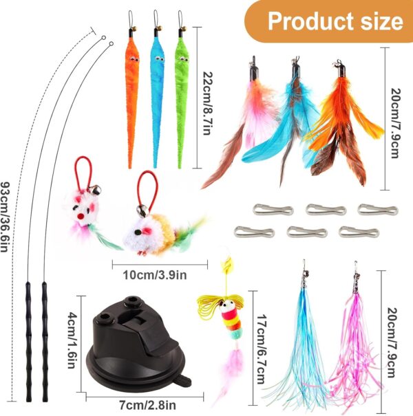 EASY JOY 14 Pcs Interactive Cat Toys, Cat Fishing Rod with Double Hole Suction Cup, 2 Cat Wands, 11 Interchangeable Toys,Cat Feather Toy - Image 2