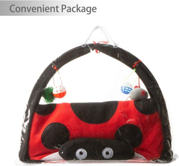 Tofern Multi-Function Pet Kitten Cat Interactive Activity Soft Fleece Folding Toy Mat Bed Hammock Tent With Hanging Mouse Bell Balls, red - Image 6