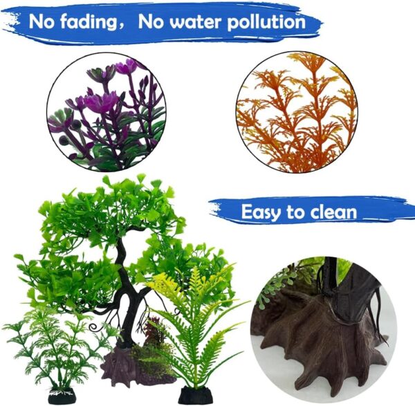 Vibury Artificial Aquarium Tree Plant Decoration Set, 16 Pieces Fake Aquatic Plants Artificial Fish Tank Plants - Image 2
