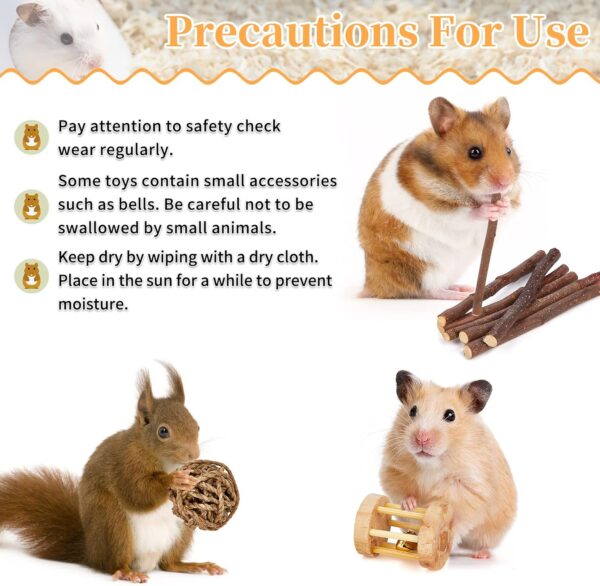 SONNIG 11 PCS Hamster Toys, Natural Wooden Chew Toys for Small Animals Teeth Care and Exercise, Guinea Pig Toys Gerbil Toys Rat Toys Boredom Breakers and Accessories for Cage - Image 6