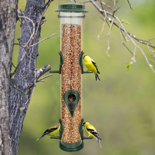 Metal Bird Feeder Tube Hanging Feeders Wild Bird Seed Feeder Heavy Duty Metal 6 Port Bird Feeders with Steel Hanger Weatherproof and Water Resistant Great for Attracting Birds (1 Pack-Green) - Image 5