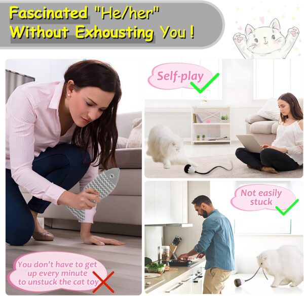 Interactive Cat Toys for Indoor Cats, Automatic Irregular Moving Cat Toy with Lifelike Prey's Tail Silicone Tail, 2 in 1 Rechargeable Exercise Cat Wand Toy for Cats Adult (Black) - Image 4