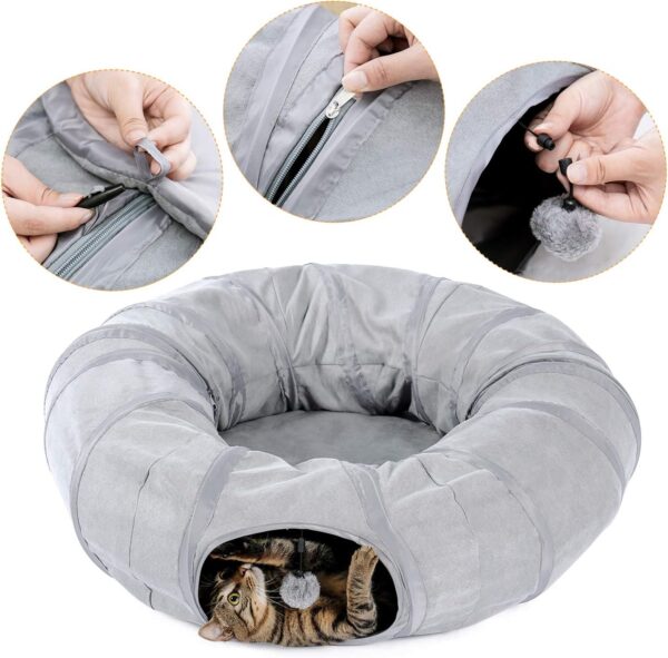 PAWZ Road Cat Tunnel Bed with Central Mat and Peek Hole Cat Bed with Cat Toy Hanging Balls -Tunnel Bed - Image 4