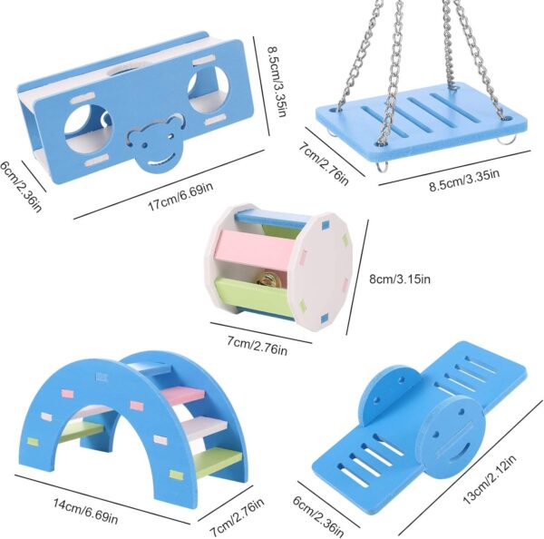 Smilcloud 5 Pcs Lovely Hamster Play Toys, Rainbow Bridge & Seesaw & Swing, Climb and Play Toy, Hamster Chew Toys DIY Hamster Cage Accessories for Small Pets(Blue) - Image 2