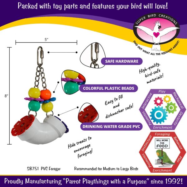 Super Bird Creations SB751 Foraging Puzzle Toy for Parrots, Conures, African Greys - Bird Feeder, Enrichment Activity, Versatile Forager for Mental Stimulation - Durable PVC - Medium/Large, 3”x5”x8 - Image 2