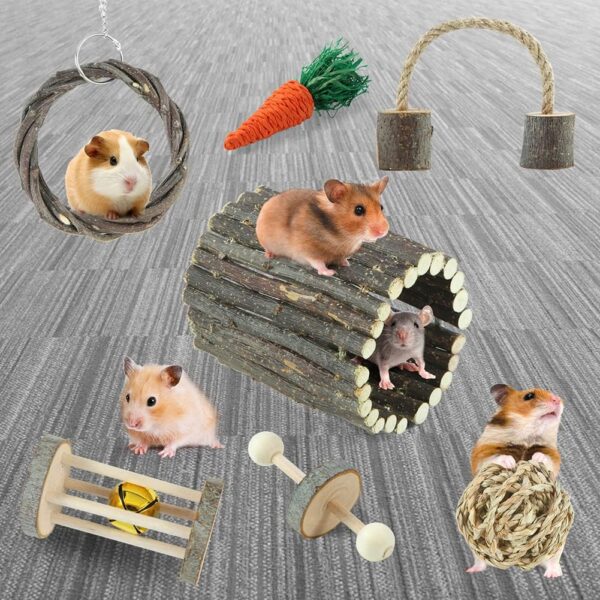 Hamster Toys Rat Toys Chinchilla Toys Hamster Chew Toys Cage Accessories Apple Wood Sticks Ladder Bell Roller for Gerbil Guinea Pigs and Other Small Animal - Image 4