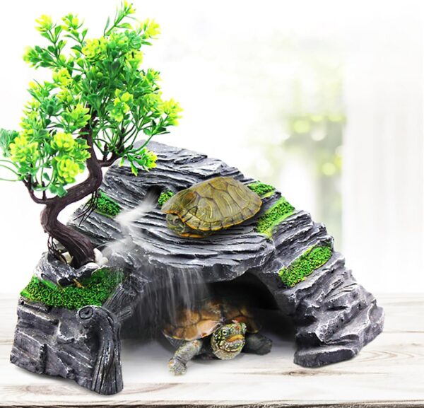 Reptile Hideout Caves Turtle Ramp Basking Platform Habitat Shelter Decor Humidify Hide Cave Resin Rock (L) - Image 6