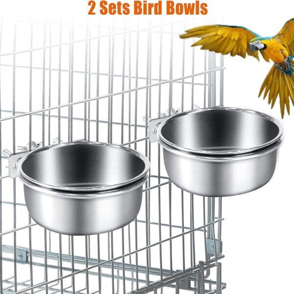 Bird Feeding Dish Cups Parrot Removable Stainless Steel Bowl Parrot Food Bowls Screw On Bird Feeder Bowl With Clamp - Image 6
