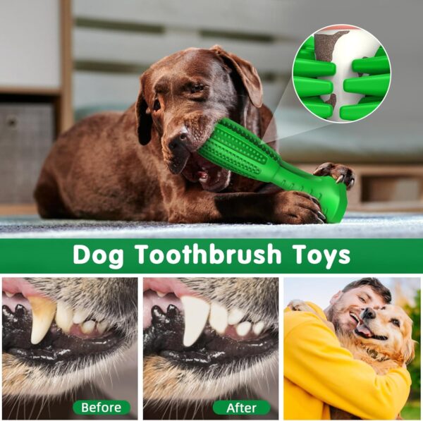 RUCACIO Upgraded Dog Toys, Indestructible Dog Chew Toy For Medium Small Chewers, Durable Dog Toothbrush Toys, Dog Dental Care Teeth Cleaning Toy, Puppy Dog Birthday Gifts (Green) - Image 3