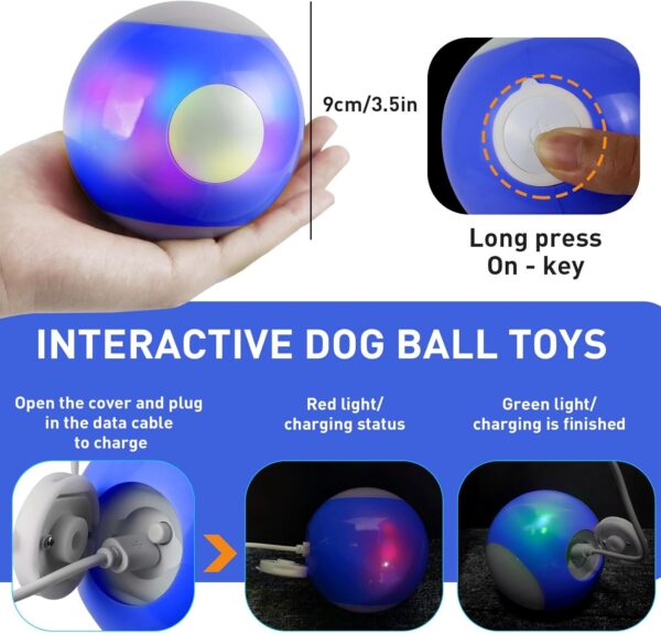 kykake Interactive Dog/Cats Ball Toys,Automatic Moving Rotating Dog Ball,Durable Motion Activated Automatic Rolling Ball Toys for Puppy/Small/Medium Dogs,USB Rechargeable - Image 2
