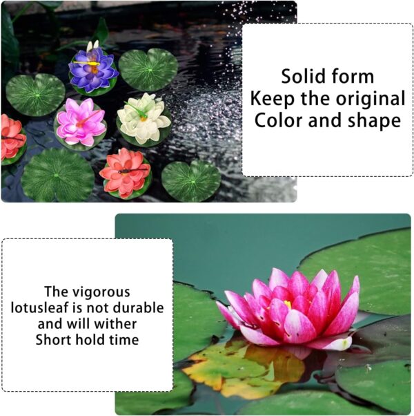 ZHIQIN 26 Pieces Floating Pond Plants Set Artificial Lotus Floating Water Lilies with Artificial dragonfly frog Lotus Leaves for Pond Fountain Garden Pool Fish Pond Aquarium Decoration - Image 3