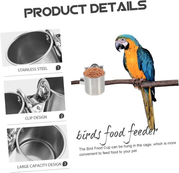 Happyyami 2pcs Stainless Steel Bird Bowl Cockatiel Pet Parrot Feeding Cups Hanging Bird Dish Bird Feeding Tray Parrot Food Bowls Bird Food Cup Parrot Feeding Bowls Cage Food Feeder Feeders - Image 2