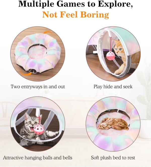 Pawaboo Cat Tunnel with Cat Bed for Indoor Cats, Cat Tube Collapsible Playground Toys, Interactive Cat Cave Hideout Foldable Indoor Toys for Small Medium Large Cat, Puppy, Rabbit, Ferret - Image 5