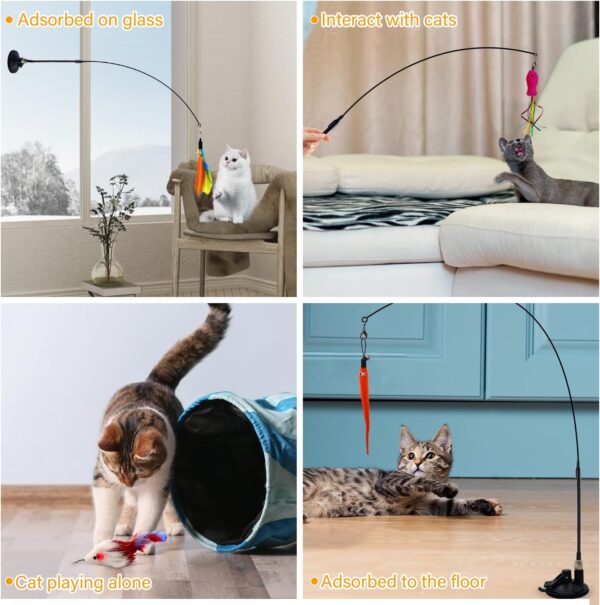 Autoau Cat Toys for Indoor Cats Adult Kitten Interactive Cat Toy Training with 5 Feather Accessories, Cat Feather Toy Suction Cup Pet Teaser Wand Toy for Boredom and Exercise - Image 3