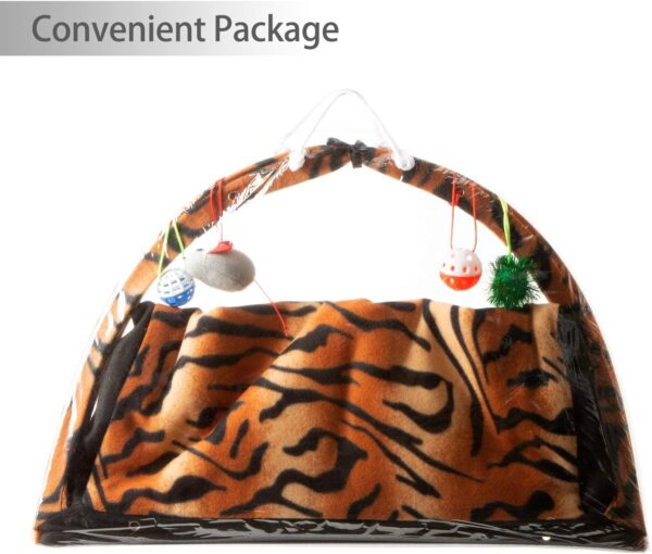 Tofern Multi-Function Pet Kitten Cat Interactive Activity Soft Fleece Folding Toy Mat Bed Hammock Tent With Hanging Mouse Bell Balls, brown - Image 6