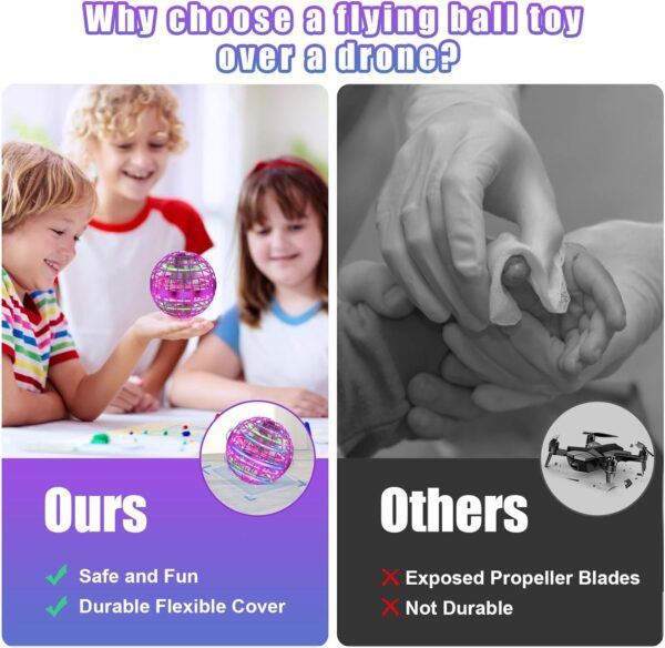 XINHOME Flying Ball Orb Toys Hover Ball Pro Flying Spinner Toy UFO RGB Cool Stuff Globe Orbi Magic Boomerang Hand Controller Mini Drone for 8 9 10 11 12 boys girls Kids (Pink) - Image 4