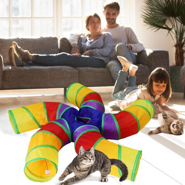 Bemodst Rainbow Cat Tunnel, Cat Toy S-Shaped-5-Way Pet Tunnel, Cat Play Tent interactive Toy Maze Cat House, Collapsible Cat Rabbit Tunnel Tube for Indoor Cats, Rabbits, Hamsters, Puppies and More - Image 3