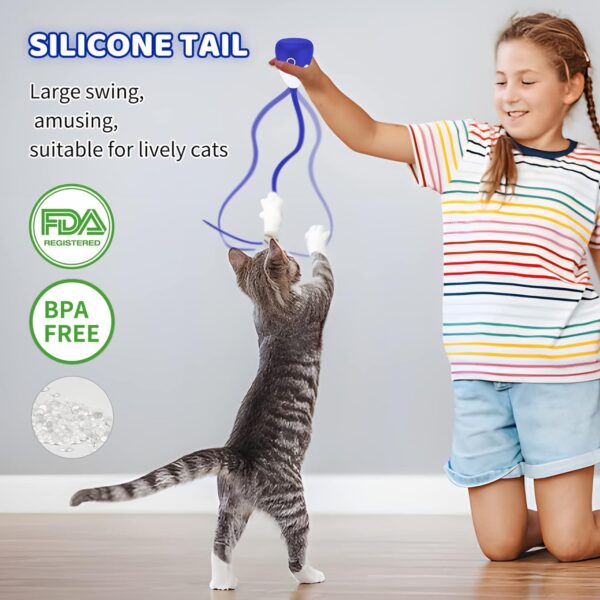 lifefav Cat Toys for Indoor Cats, Electronic Interactive Cat Toys, Upgraded Automatic Plush & Silicone Tail Teaser Toy 2 in 1 Cat Wand Toy, Rechargeable Exercise Toy for Kitten (Blue) - Image 4