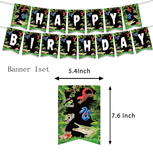 Reptile Birthday Party Decorations Supplies Includes Reptile Swamp Happy Birthday Banner, Hanging Swirls, Cake Topper, Cupcake Toppers and Balloons for Snake Lizard Swamp Animal Theme Party - Image 2
