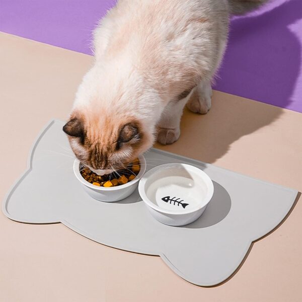septillar Cat Food Mat, Silicone Pet Feeding Mat Non Slip Dog Bowl Mat Waterproof Tray Cushion (Light Grey) - Image 5