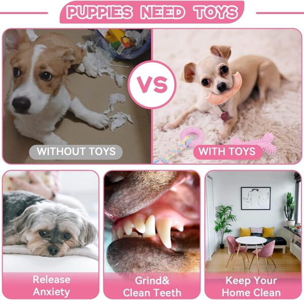 SKXEO Small Dog Chew Toys-6pcs Dog Puppies Teething Chewing Toy Set with Ball and colorful Ropes, Squeaky Interactive Pet Toys for Small Medium Dogs(Pink) - Image 6