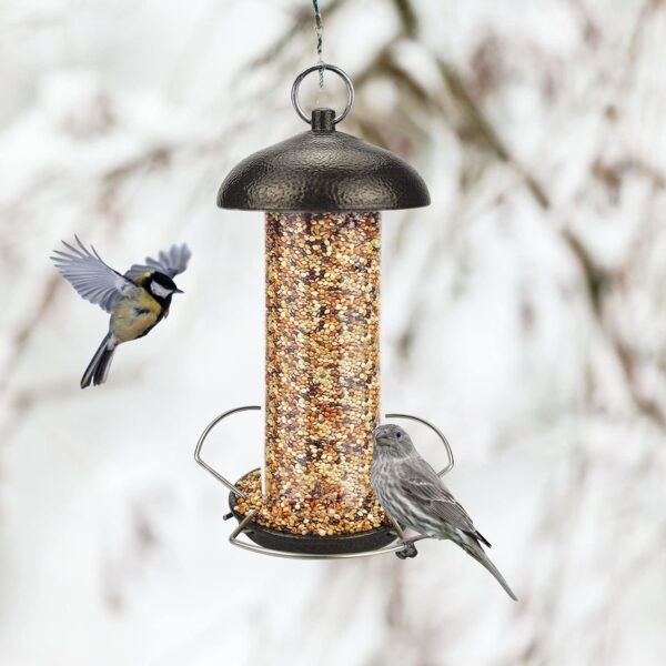 Urban Deco Hanging Bird Seed Feeders Set Metal Tube Mixed Seed Feeder Peanut Sunflower Seed Feeder with Hanger for Garden Outside Great for Attracting Wild Birds (Coffee-2 Pack) - Image 6