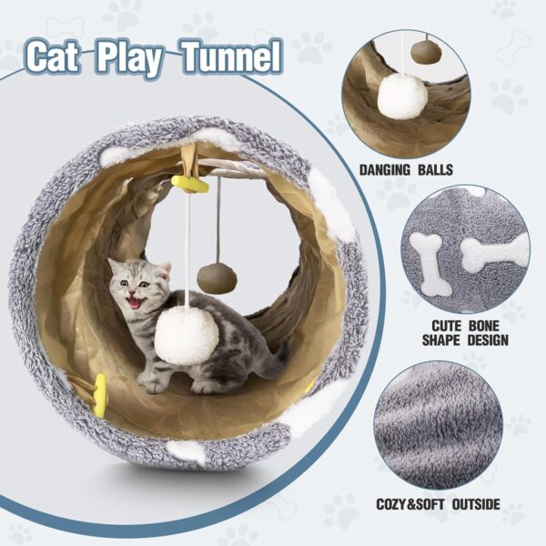Straight Cat Tunnels for Indoor Cats, Cat Plush Collapsible Tunnel with Cat Toy Ball for Indoor Kittens, Puppies, Bunnies, Rabbits and Small Dogs - Image 2