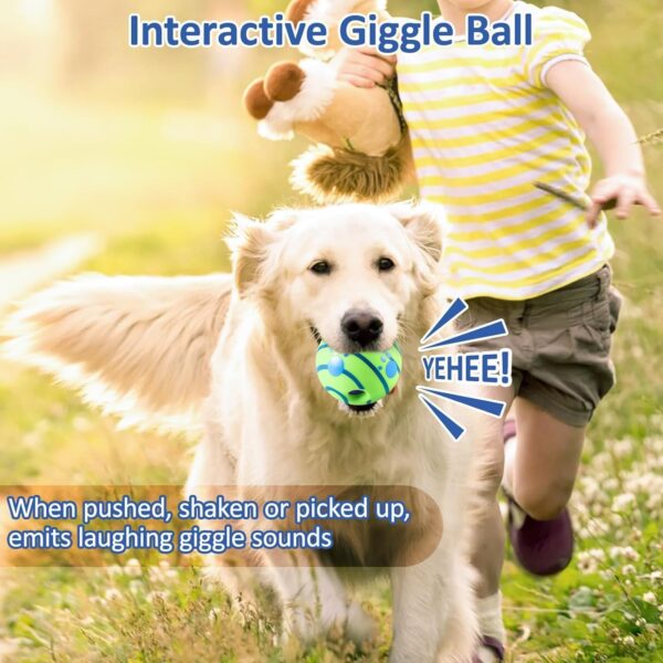 Holdfiturn 2Pcs Interactive Giggle Ball for Dogs Durable Entertaining Dog Toy Squeaky Toy with Unique Sounds Dental Health Chew Toy Suitable for Cats Dogs 5.1" Size - Image 4