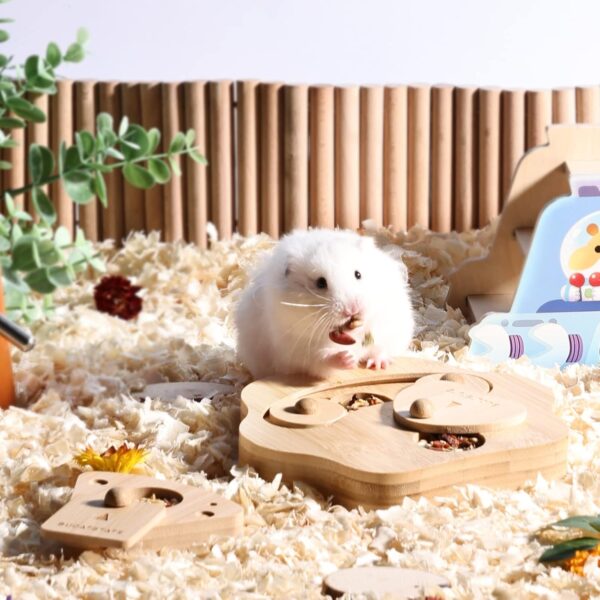 BUCATSTATE Hamster Foraging Toy 2PCS, Bamboo Enrichment Foraging Toy for Small Pet, Interactive Hide Treats Puzzle Game for Guinea Pig, Birds, Rabbits (Paw Shape & Cheese) - Image 5