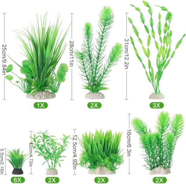 BEGONDIS 18Pcs Artificial Aquarium All Green Plants Set, Artificial Plastic Plants Fake Aquatic Plants Artificial Fish Tank Plants for Aquarium Decorations - Image 2