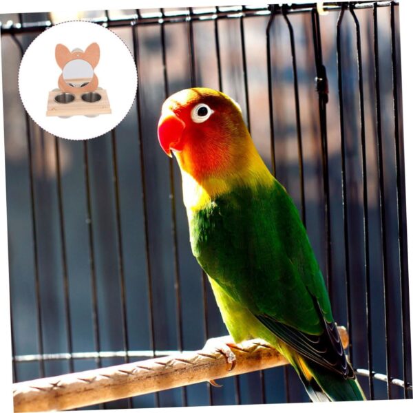 Yardwe Bird Food Cup with Mirror Parakeet Cage Bird Feeders Water Mug Container Bird Cage Food Bowl Bird Cage Feeder Parrot Water Cage Bowl Parrot Food Dispenser Bird Water Holder Wooden - Image 4