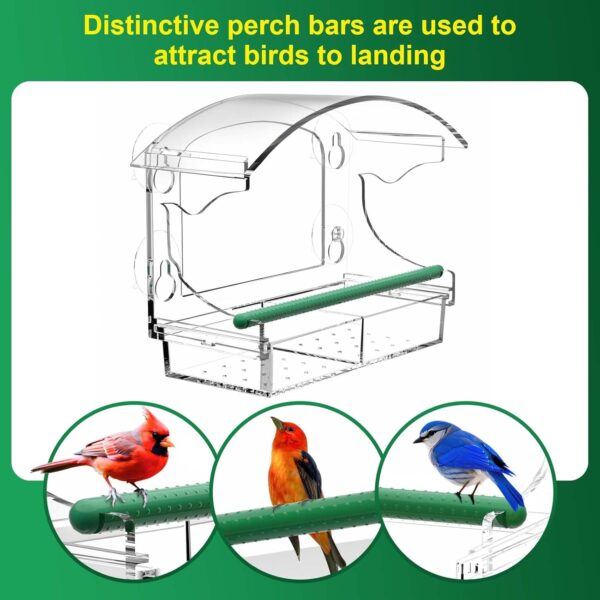 Window Bird Feeders with 4 Strong Suction Cups and Detachable Seed Tray for Small Birds only, BPYOT Acrylic Clear Bird Feeders are Unique Gardening Gifts for Elderly Grandpa/Grandma/Grandparents - Image 3