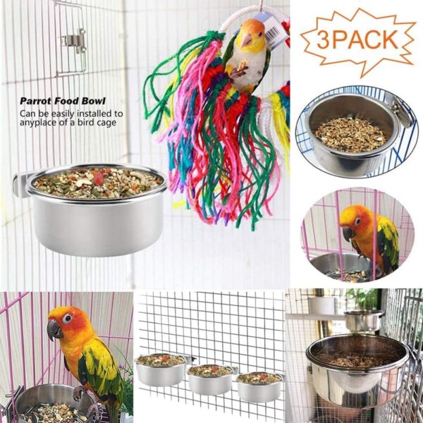 PINVNBY Parrot Food Water Bowls Bird Feeding Dish Cups Budgie Feeder with Clamp Stainless Steel Canaries Perches for Macaw Conure Lovebird Finch Small Animal 5 Pack - Image 5