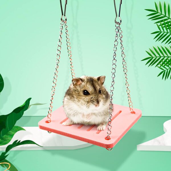 5 Pcs Hamster Toys Set Rainbow, DIY Hamster Hideout House Rainbow Bridge Swing and Seesaw, Pet Sport Exercise Toys Set Hamster Cage Accessories for Gerbil Mouse and Small Pets (S) - Image 7