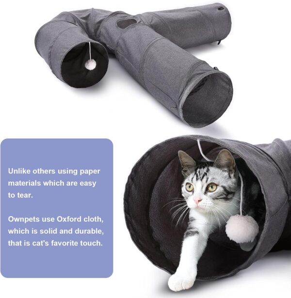 Ownpets Cat Tunnel, 3 Way Cat Tunnel, Cat Tunnel Fabric with Ball and Cat Teaser, Expandable and Foldable Cat Tunnel, Play Tunnel for Cat, Puppy, Rabbit, Grey - Image 2