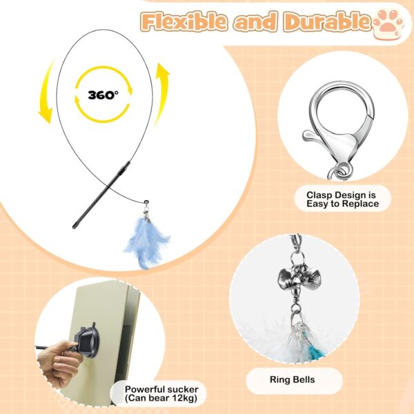 Hysagtek Cat Feather Toys, 9Pcs Interactive Kitten Toys Kits, Bird Feather Pet Teaser Wand for Indoor Cats, 6 Feather Refills and 2 Retractable Cat Teaser Wand with 1 Super Suction Cup - Image 4