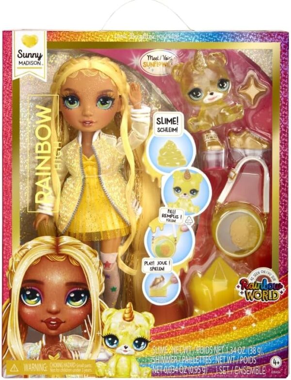 Rainbow High Fashion Doll with Slime & Pet - Sunny (Yellow) - 28 cm Shimmer Doll with Sparkle Slime, Magical Pet and Fashion Accessories - Kids Toy - Great for Ages 4-12 Years - Image 2